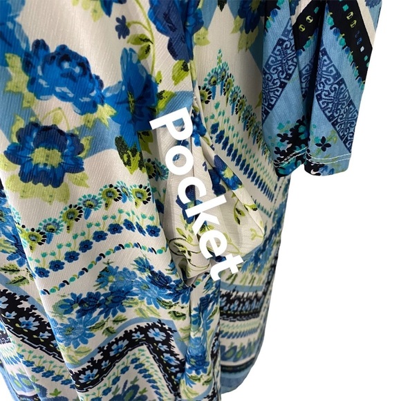 Honey Me Curvy Blue Floral Chevron Boho Long Sleeve A-Line Dress XL - Picture 8 of 12